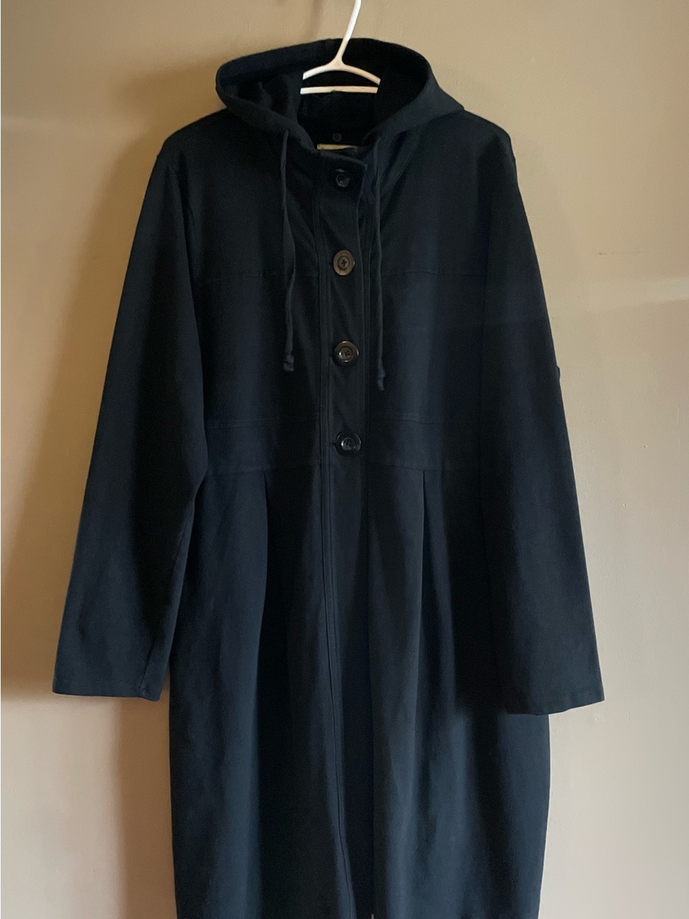 Old Navy Black Maternity Trench Coat Hooded Jacket Cotton Blend – Size XL GUC